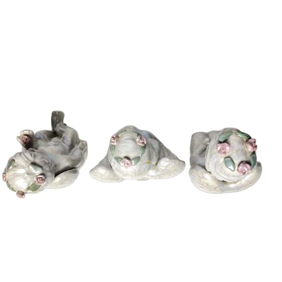 Set 3 Angels Cherubs Iridescent Glazed Ceramic Kneeling Praying 6 Inch - Picture 6 of 7